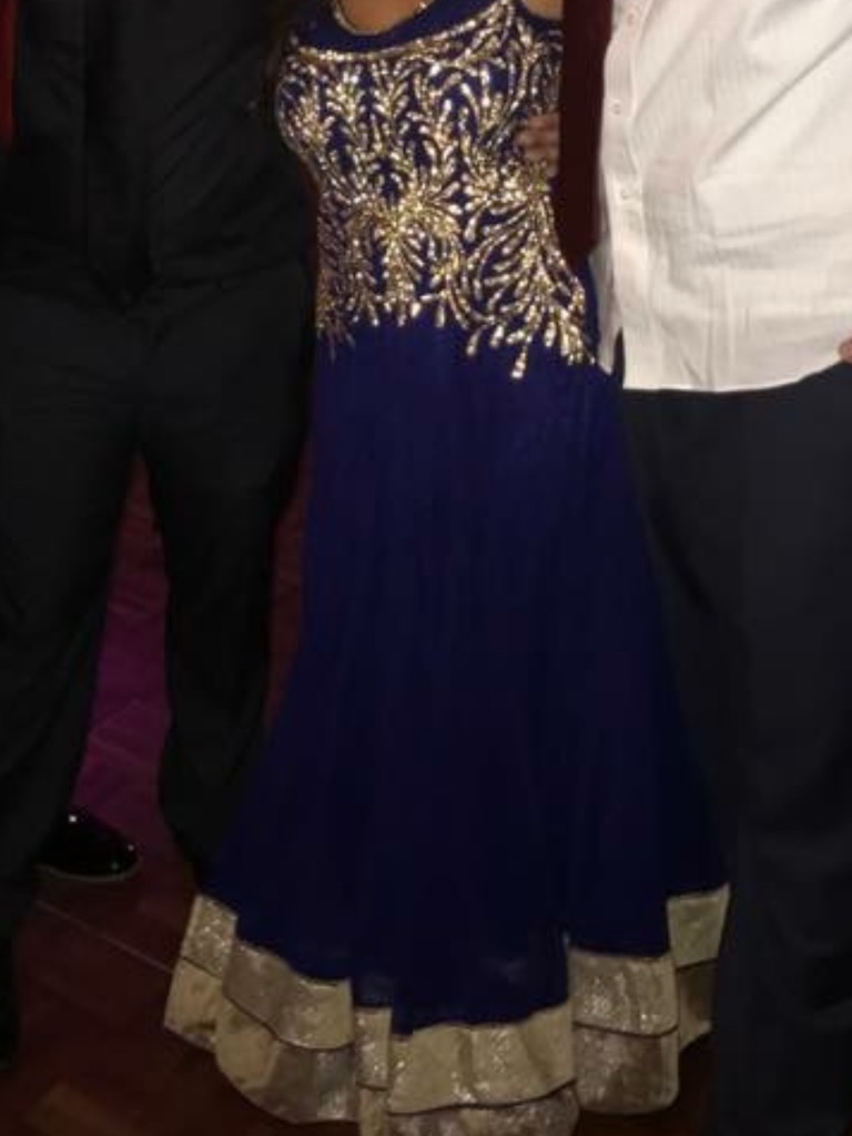Royal Blue And Gold Embellished India Style Dress With Little Pants & Scarf